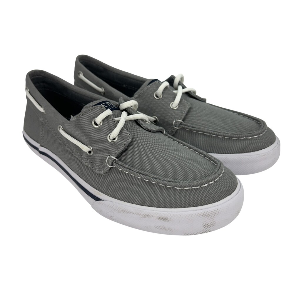 Sperry Bahama Shoes Mens Size 5 Gray Canvas Boat Sneakers Memory Foam Casual
